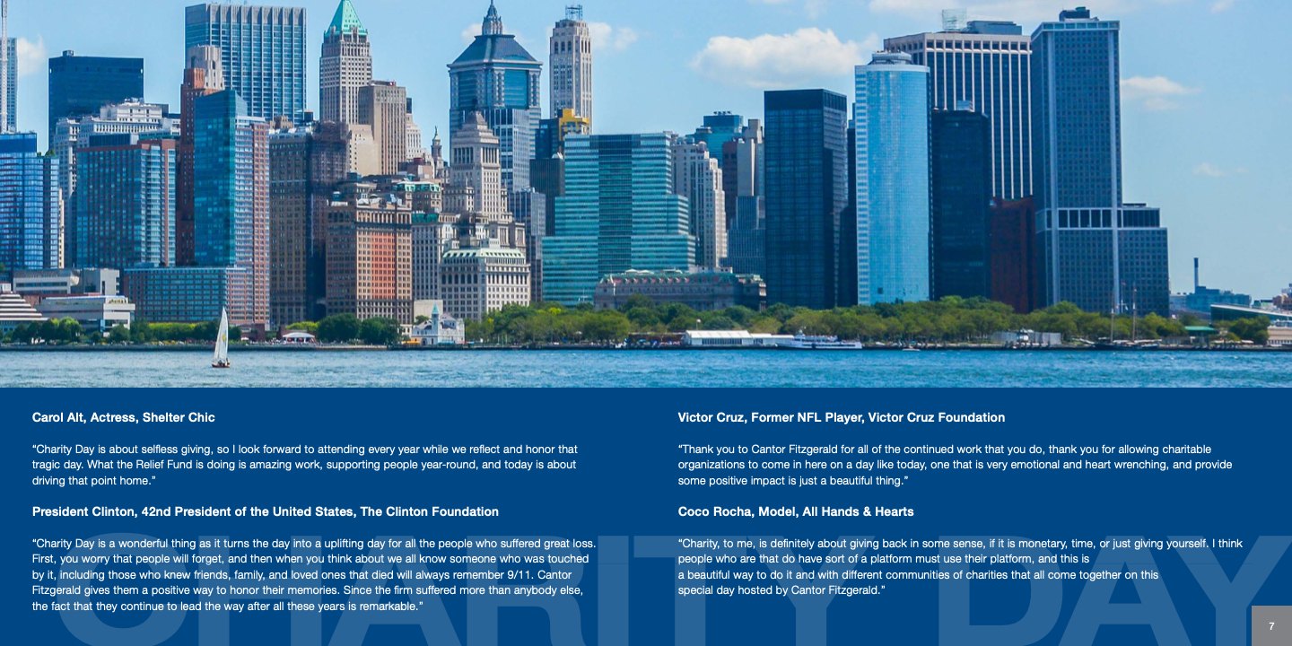 Cantor Fitzgerald Charity Day program, spread 2